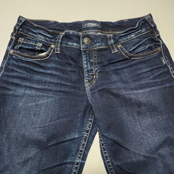 Silver Suki Dark Wash Stretch Denim Mid Rise Straight Leg Jeans - Picture 4 of 9